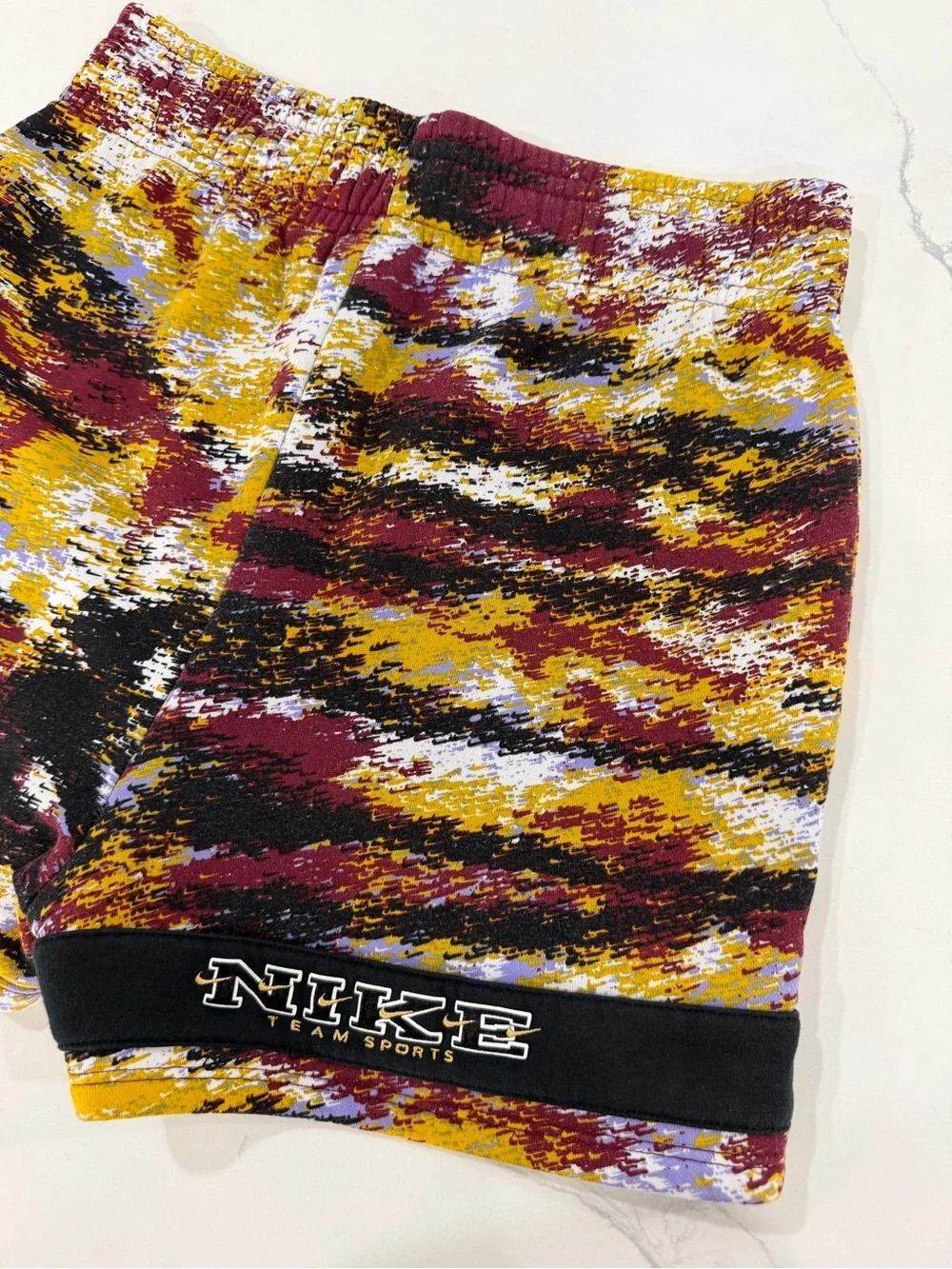Nike Team Sports Multicolor Abstract Athletic Shorts - Maroon/Gold/Lilac/Black